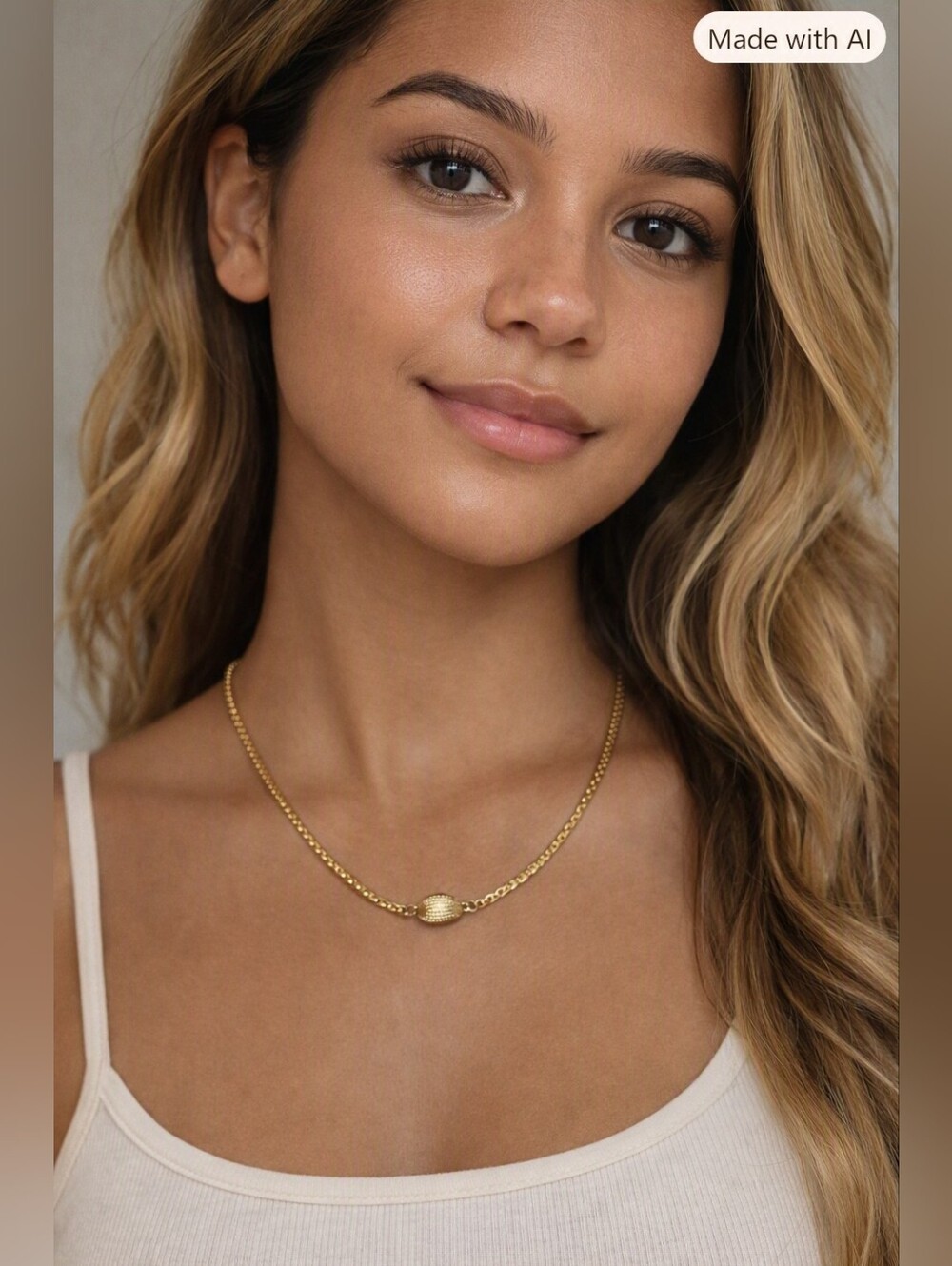 Textured Oval Gold Chain Necklace – Vintage‑Inspired, 18" W072526-4